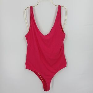 womans Willow Bright Pink Ribbed High Cut One Piece Bodysuit Size L